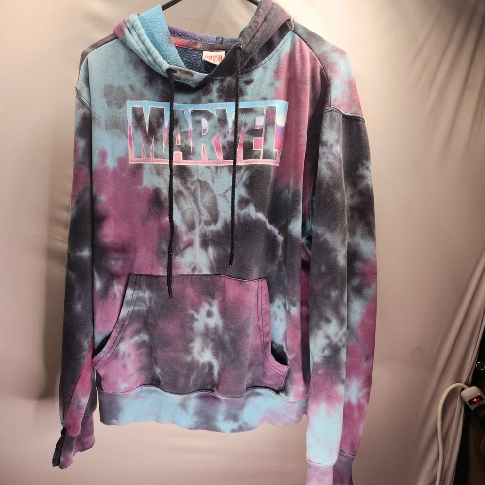 Marvel Logo Blue Purple Tie-Dye Pullover Hoodie Size Small